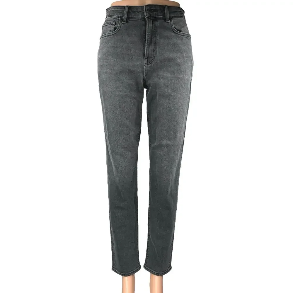 American Eagle Stretch Women's Black High Waisted Tapered Denim Jeans Size 0